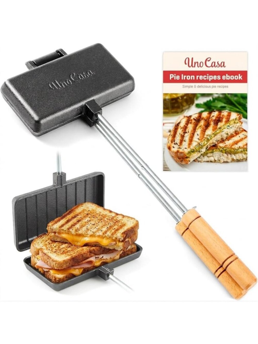 XL Cast Iron Pie Iron | Double Campfire Sandwich Maker for Outdoor Cooking